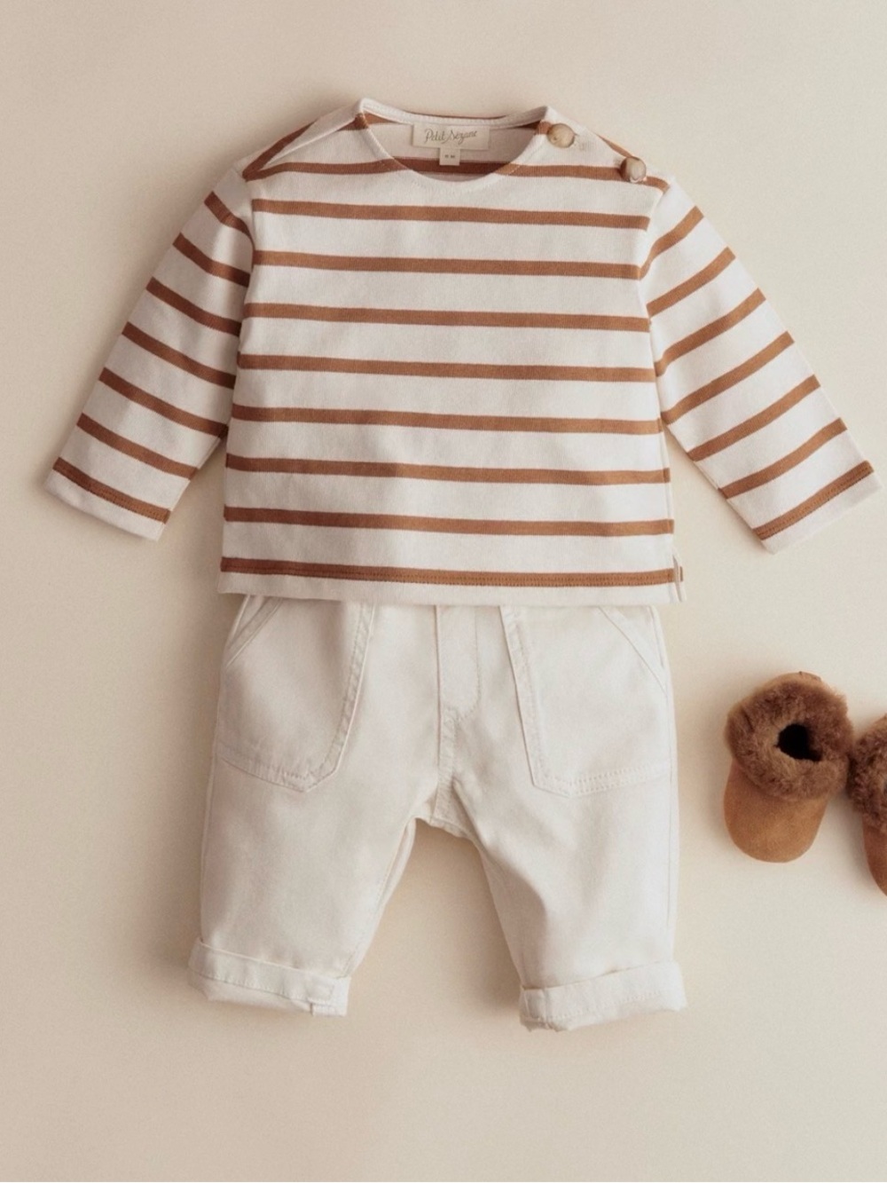 Sezane Colette Striped Top Bébé Ecru / Caramel - Size 18M